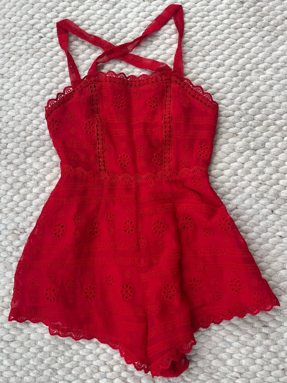 Forever 21 Red Eyelet Lace Romper S